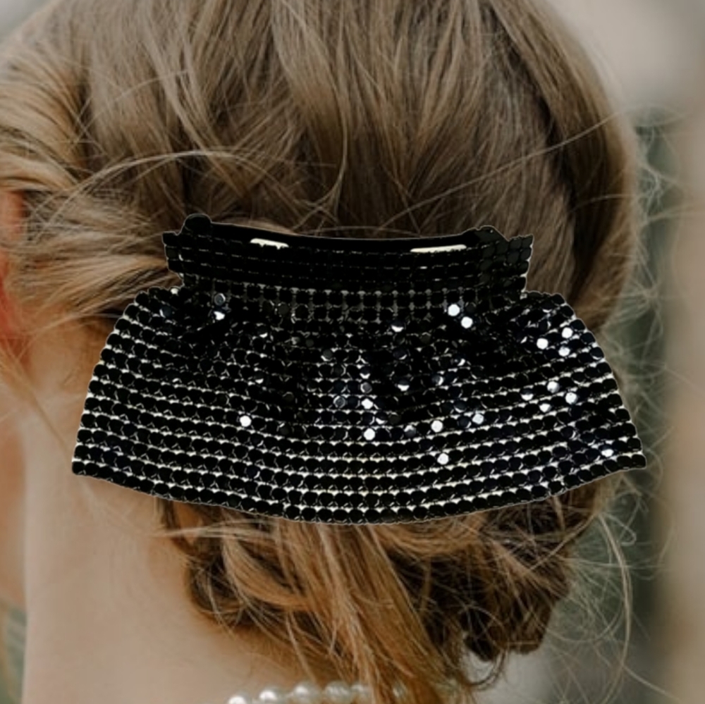 Vintage 1940s Era WWII Black Metal Mesh Hair Barrette
